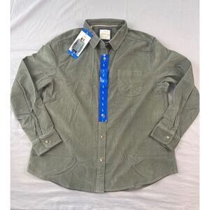 Jachs Girlfriend Womens Corduroy Boyfriend Shirt Olive Green Large NWT